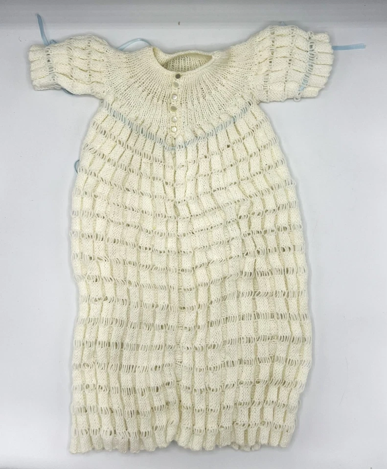 DE COLECCIÓN Vestido Largo Infantil Bautizo Bebé Niño Bautizo Crochet Crema HECHO A MANO Foto 3 de 4