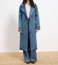Frnch Carmelina Long Sleeve Trench Coat Bleu Jean