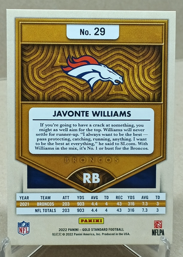 2022 Panini Gold Standard - Javonte Williams Platinum /75 #29 Dallas Cowboys - Bild 2 von 2