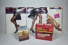 Lot of 5 NEW VTG Women  s Nylon Stockings Pantyhose Hanes  More Size CD/Queen