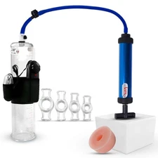 LeLuv Vibrating Penis Pump AERO 9 or 12 Inch Length, Soft Donut & 4 Rings