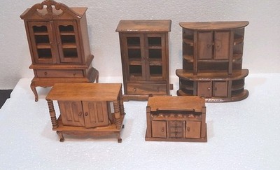 Vintage Handarbeit Miniatur Holz Möbel Lot Puppenhaus Schränke Schränke Set