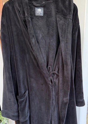 Men's Long Hooded Robe Black Sz 2XL Luxurious Soft Velour Terry Cloth David Arch - Picture 4 of 10