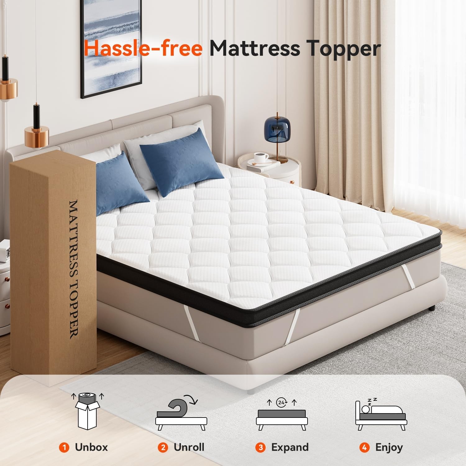 ELEMUSE 3 Inch Queen Memory Foam Mattress Queen, Medium Support(white） 