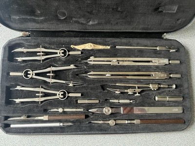 Vintage Lieco Geometrie Mathematik technisches Zeichner-Set im original Reißverschlussetui
