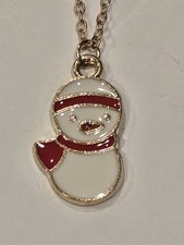 Christmas Enamel Snowman Pendant Necklace 21"