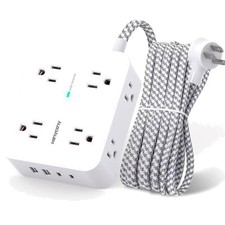 Wall Mountable Surge Protector with 8 Outlets  5Ft Braided Cord for Home Office