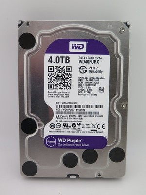 LOW HOURS Western Digital WD40PURX-64GVNY0 Purple 4TB 3.5'' SATA Hard Disk Drive