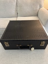 Vintage 1930s-40s Art Deco Faux Alligator Embossed Leather Train Case Vanity Box