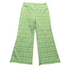 True Vintage 70s Womens Green Yellow Plaid Bell Bottoms Pants Hippie Disco Retro