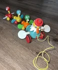 Vintage 1956 Fisher-Price Gabby Goofies Duck Family Wooden Pull Toy #770
