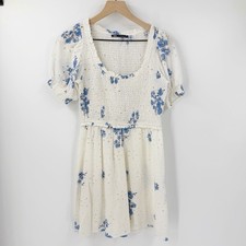Zara White Eyelet Floral Dress XS Cottagecore Garden Whimsical Preppy Feminine