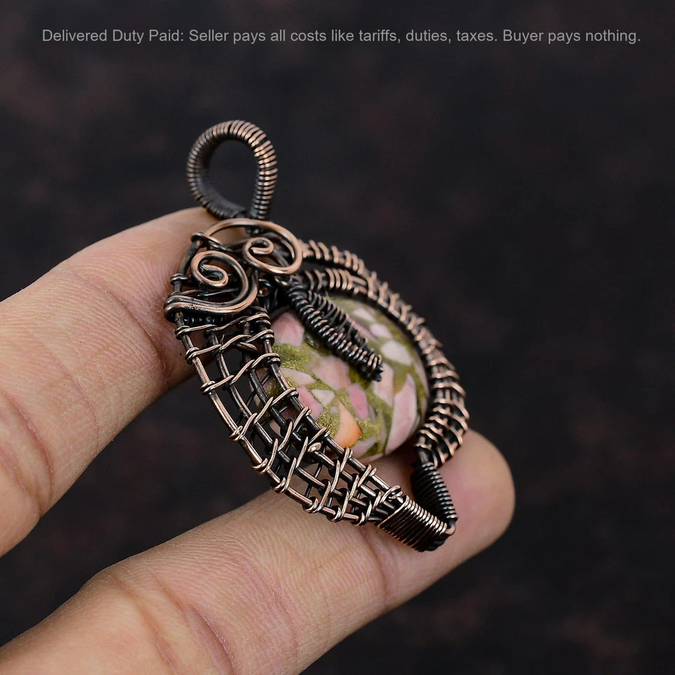 Black Friday Sale Copper Pink Opal Stone Copper Anniversary Wire Wrapped Pendant - Image 3 of 4