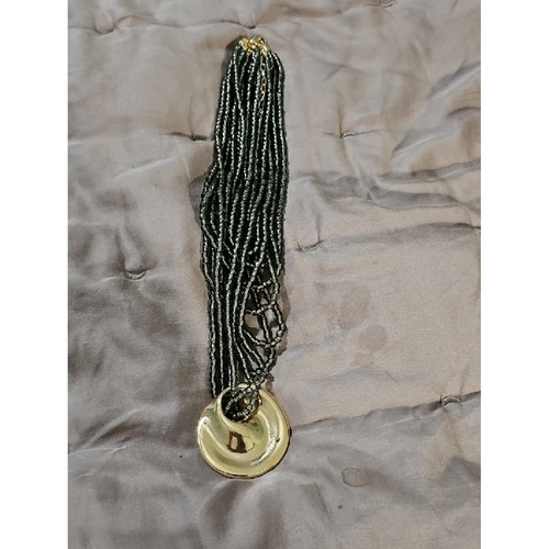 Free People Black Beaded Multi-Strand Necklace with Gold Disc Rare