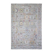 6'1"x9' Cloud Gray Afghan Angora Oushak Soft Wool Hand Knotted Rug R73611