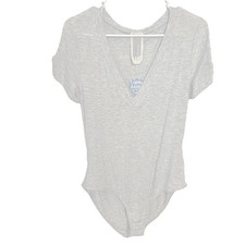 Free People NWT "Me Oh My" Short Sleeve Bodysuit Size LARGE Gray V-neck