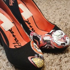 Ed Hardy Women’s Black Tattoo Dragon Graphic Print Stiletto Pumps Slip-On 6