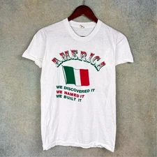 VTG 80s Italian American Pride T Shirt Sz S White Screen Stars Italy USA Made 