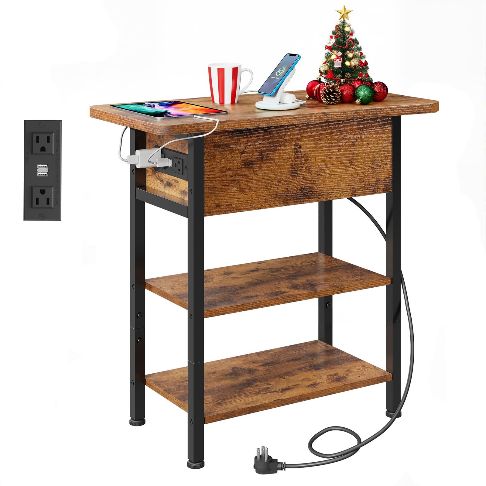WLIVE End Table with Charging 11.81"D x 23.62"W x 24.33"H, R