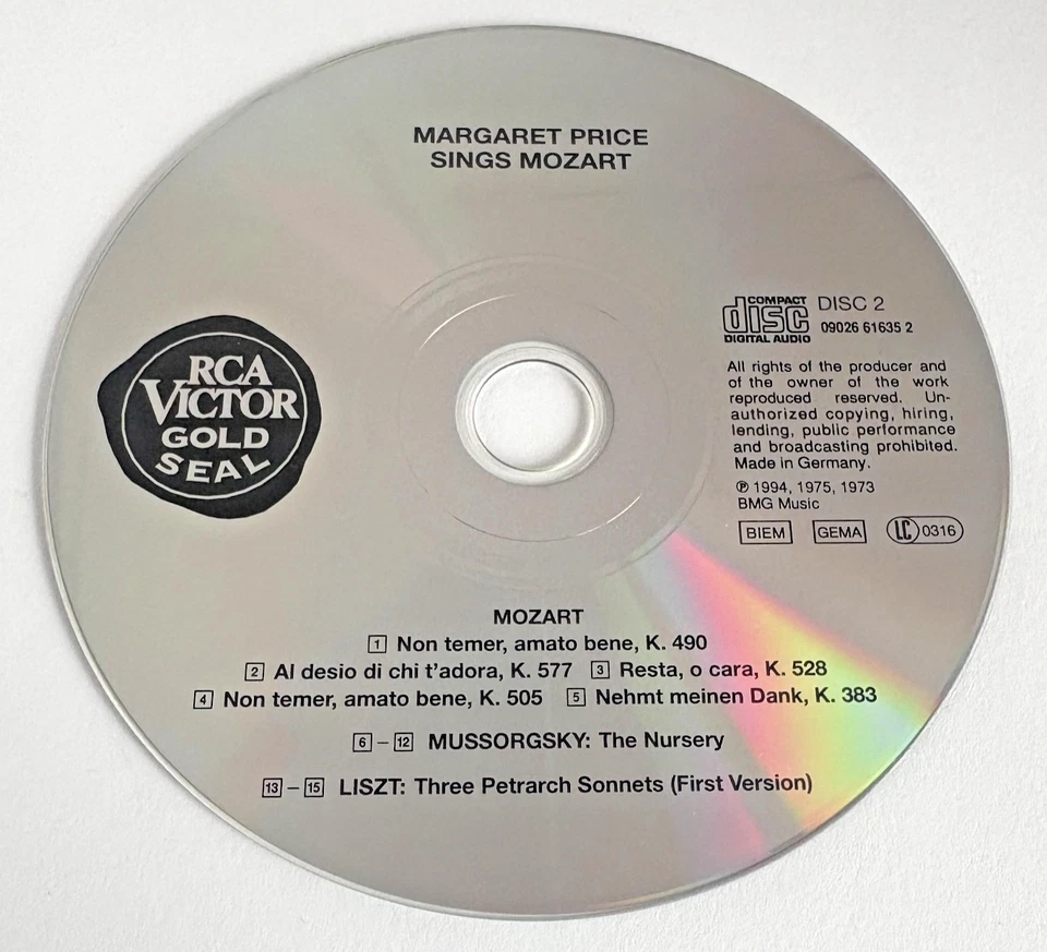 2 CDs Mozart Mussorgsky Liszt MARGARET PRICE | excellent (C8220) - Bild 3 von 4