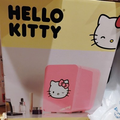 Hello Kitty Pink & White Mini Fridge 4 Cans of Soda or 4 Facial Products Cool 