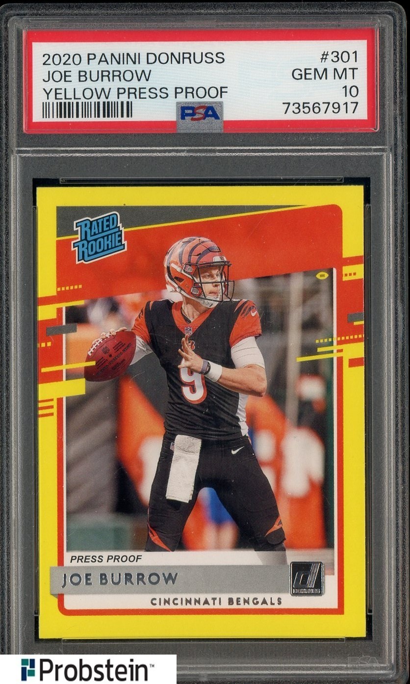 Joe Burrow Panini Donruss #301 Yellow Press Proof