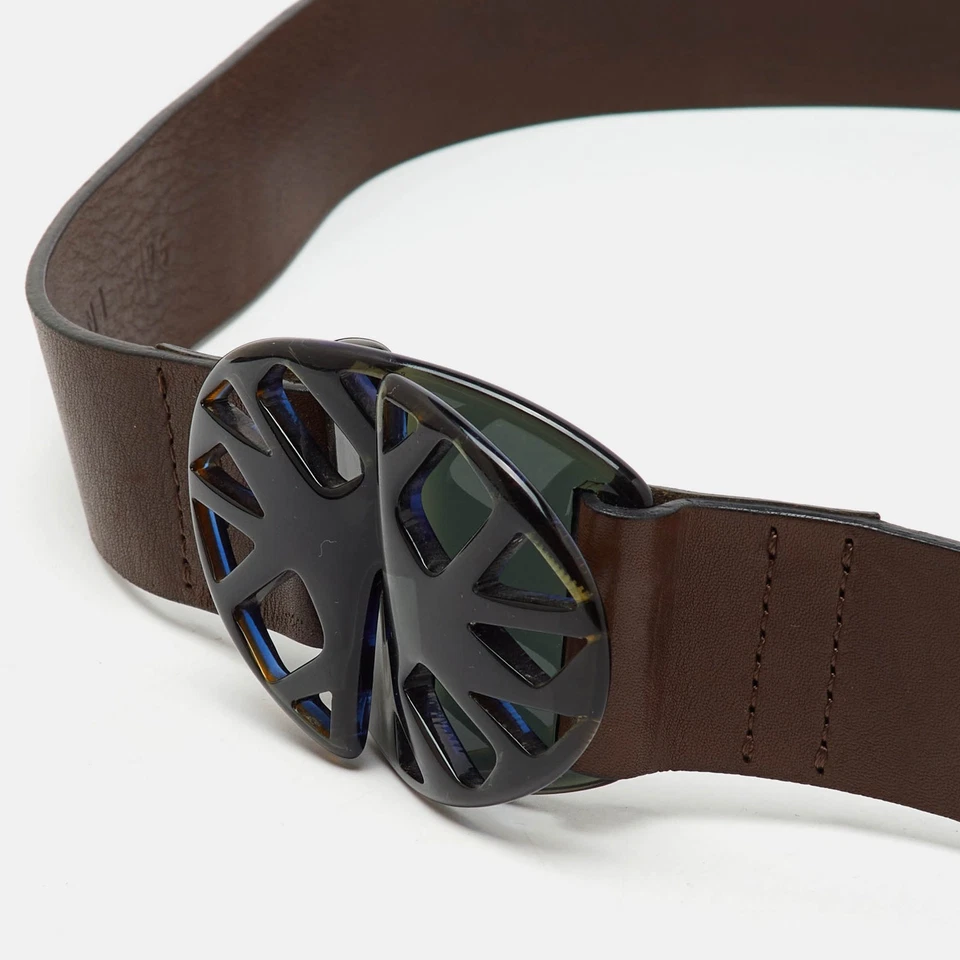 Cinturón Marni Marrón Oscuro Cuero Negro y Cintura Elástica 95CM Foto 2 de 4