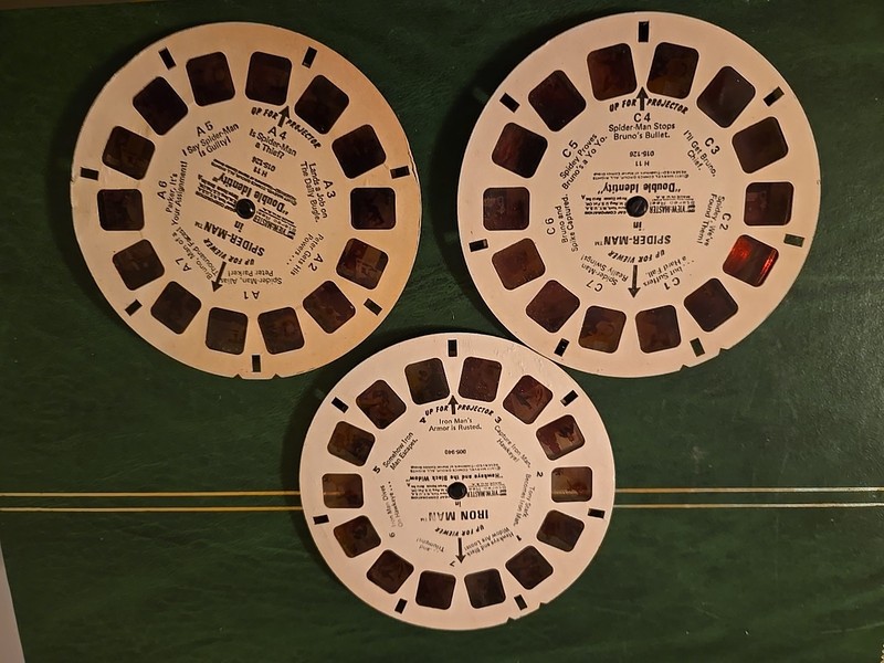 4 View Master Stereo Reel Spider-Man Double Identity Reel A ,B, C. + Iron Man.