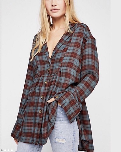 Free People ‘All About The Feels’ Button Up Babydoll Wool Blend Blouse Women’s M