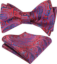Mens 2pcs UNTIED Gradient Paisley Self Bow Tie and Hanky Set