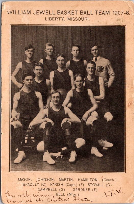 Postcard Missouri Liberty William Jewell Basketball team 1907-08 Posted 1908