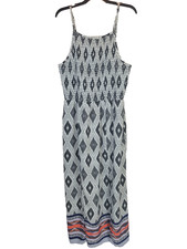 Bailey Maxi Dress Blue Gray Argyle Print Smocked Sleeveless Summer Women's SZ 2X