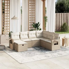 Garden Sofa Set Beige Poly Rattan, Steel Large Modular