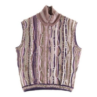 KAPITAL men's 7G Knit GAUDY Half-Zip Vest Purple Size 3 Stylish sleeveless USED
