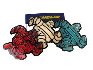 Vtg Advertising Wall Hanging Sun Catcher Michelin Tire Man Running Red White Blu