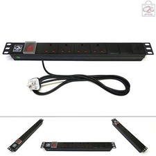19" 1U 4 Way UK Mains Power Distribution Strip Unit PDU Data Rack Cabinet 3 Lead