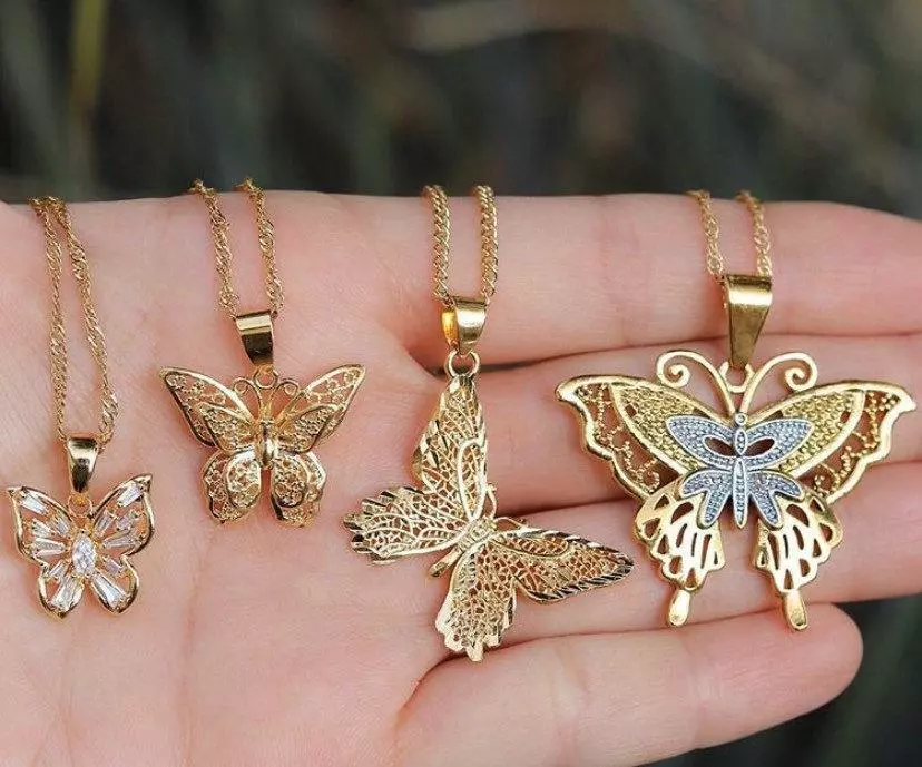 4 PIECE SET 18k gold plated Butterfly Necklaces butterfly pendant necklace bu