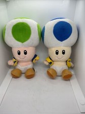 Super Mario Bros - Nintendo Video Game - Green Blue Toad Plushes - Lot of 2