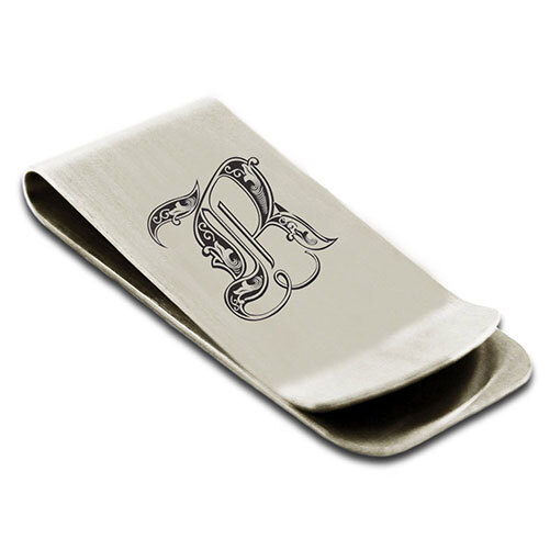 Stainless Steel Royal Initial R Money Clip and Card Holder-image