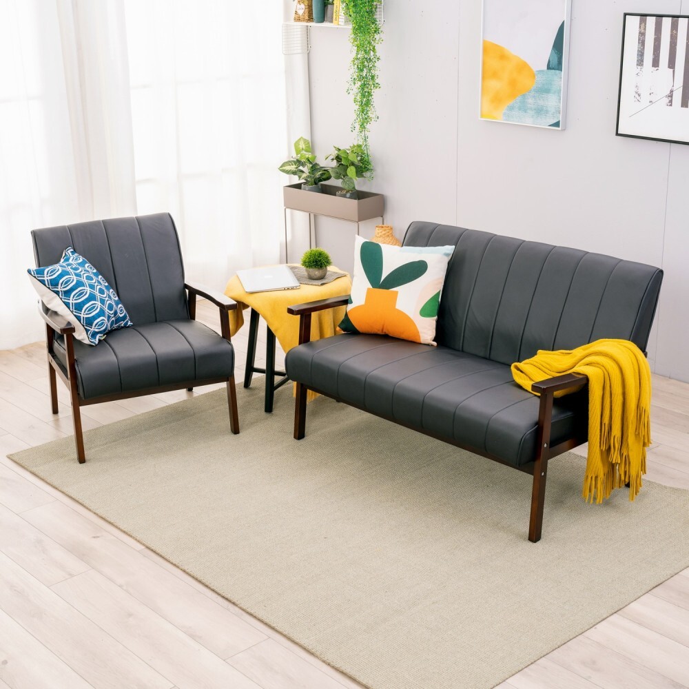 Modern Fabric Loveseat Sofa Couch Upholstered 2-Seat Wood Armchair