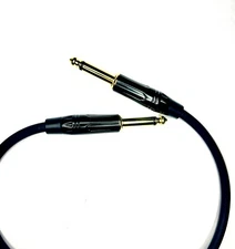 12 Inch Guitar Cable w/ 1/4"  Black & Gold Plugs Custom Built Gotham Instrument