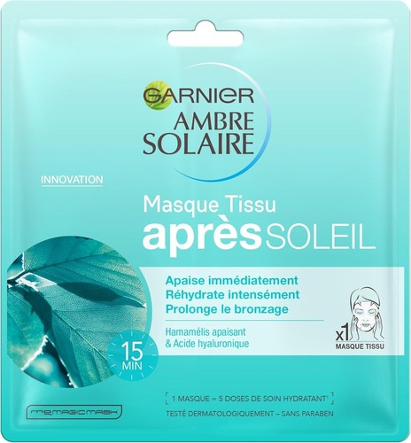 Lot De 3 Masques Tissu Après-soleil Garnier Ambre Solaire - Hydratant à L'Aloe Vera & Acide Hyaluronique