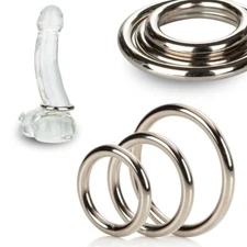 Metal Adornment Silver Penis Enhancer Cock Ring 3 Piece Set Small Medium Large