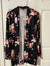 Long Sleeve Black/Floral Open Front Cardigan
