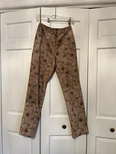 CARLISLE Embroidered Suede Pants Sz 2/4 Tan Floral VTG