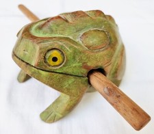 Carved Wood Imitate Sound Frog, Croaking Green Frog, Percussion Frog Toy Size 3"