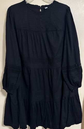 Old Navy Pintuck Lace Mini Swing Dress Women’s Size 3X Black Long Sleeve New - Picture 1 of 7