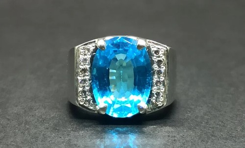 Sparkling Solitaire 11.88TCW Blue Topaz & White Sapphire With 935 Silver Ring - Picture 6 of 11