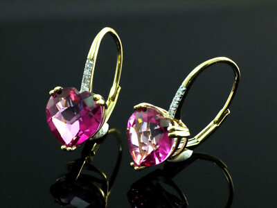 585 Gold Creolen Grösse 17,5 mm x 8,2 mm mit 8 Diamanten und  2 Pink Topaze 