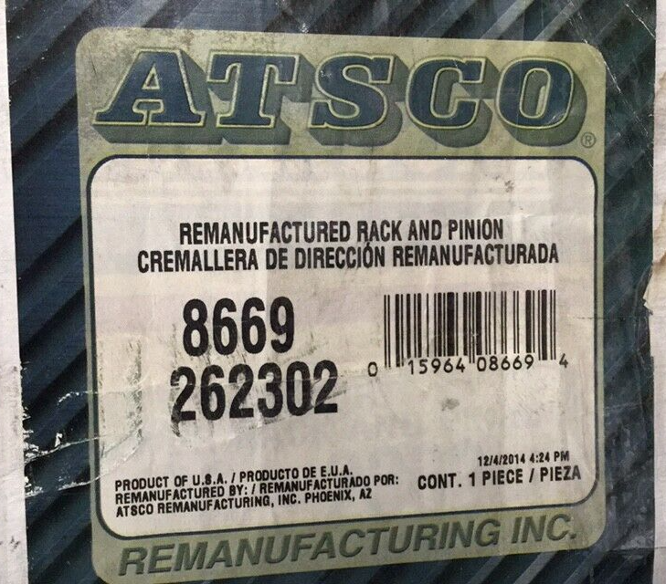 Atsco 8669 Remanufactured Rack and Pinion Assembly Cardone 262302 eBay